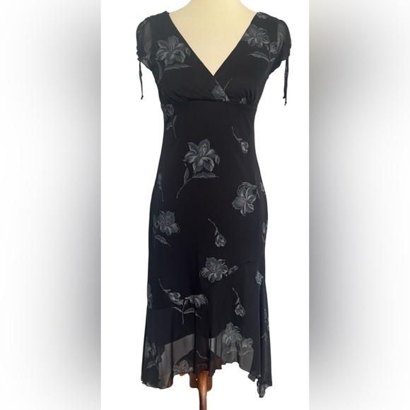 I.N. San Francisco Black Floral Y2K Fairy Goth whimsical Midi Dress Size Medium - Picture 2 of 16